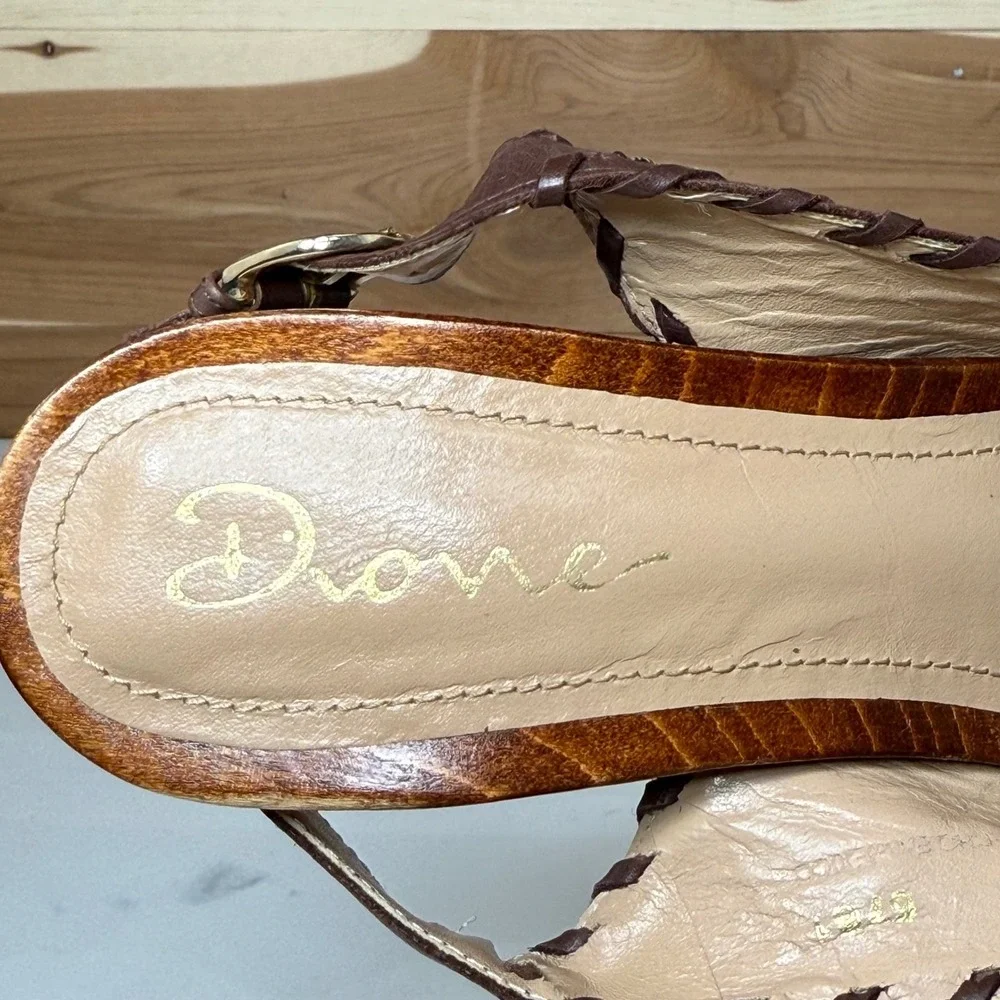 Dione Chuncky Wooden Heel Platform Sandals Leather Straps Brown Size 7.5 - Picture 11 of 13